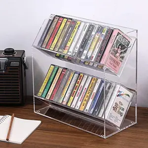 Clear Acrylic Cassette Tape Holder with Cutout Handles, 2 Tier Retro Audio Tape Deck Storage Display Case