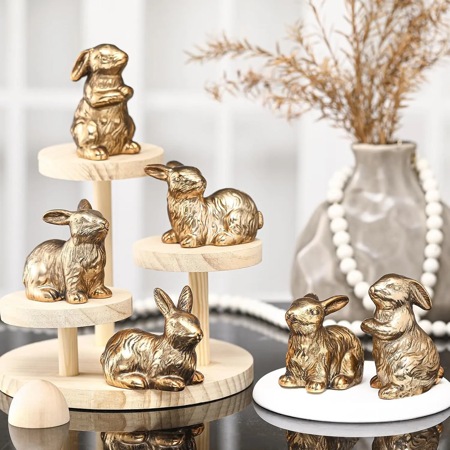 Nuenen 8 Pcs Easter Bunny Decorations Mini Ceramic Rabbit Figurine Decor Vintage Bunny Figurine 3.5 Inch Spring Easter Porcelain Modern Home Decor for Living Room, Bedroom, Office Desktop(Gold)