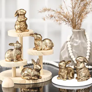 Nuenen 8 Pcs Easter Bunny Decorations Mini Ceramic Rabbit Figurine Decor Vintage Bunny Figurine 3.5 Inch Spring Easter Porcelain Modern Home Decor for Living Room, Bedroom, Office Desktop(Gold)