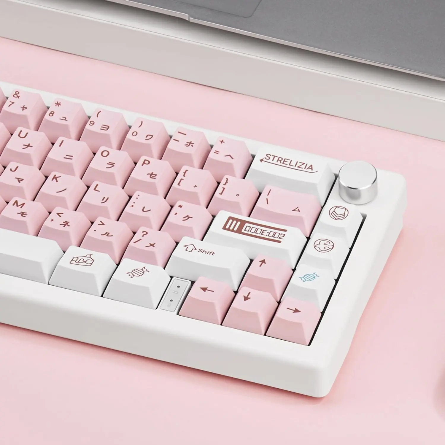 White and Pink Japanese PBT Keycaps - Cherry Profile, Dye Sublimation, Minimalist Custom Key Caps for Cherry MX Gateron Switches Mechanical Gaming Keyboard, 130 Keys, Anti-Grease Coating, Cherry Design