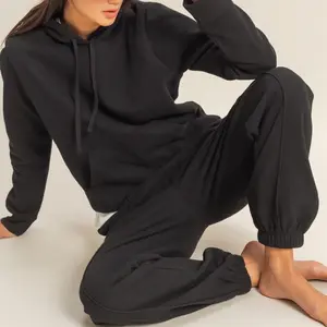 Fall Casual High-waisted Comfy & Soft Sweatpants - Black, 80% Cotton 20% Polyester, Elastic Waist, Cinched Ankle Cuffs, Relaxed Fit, Imported