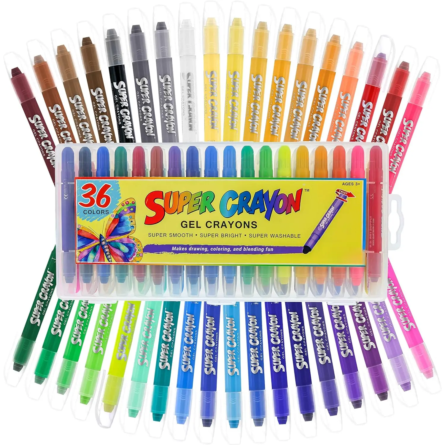 Twist Crayons for   - Silky, Washable Gel Set of 36 Colors - Non  Twist Up Easy Glide - Bright, Bendable, Blendable, Adult Coloring Books,  Crafts