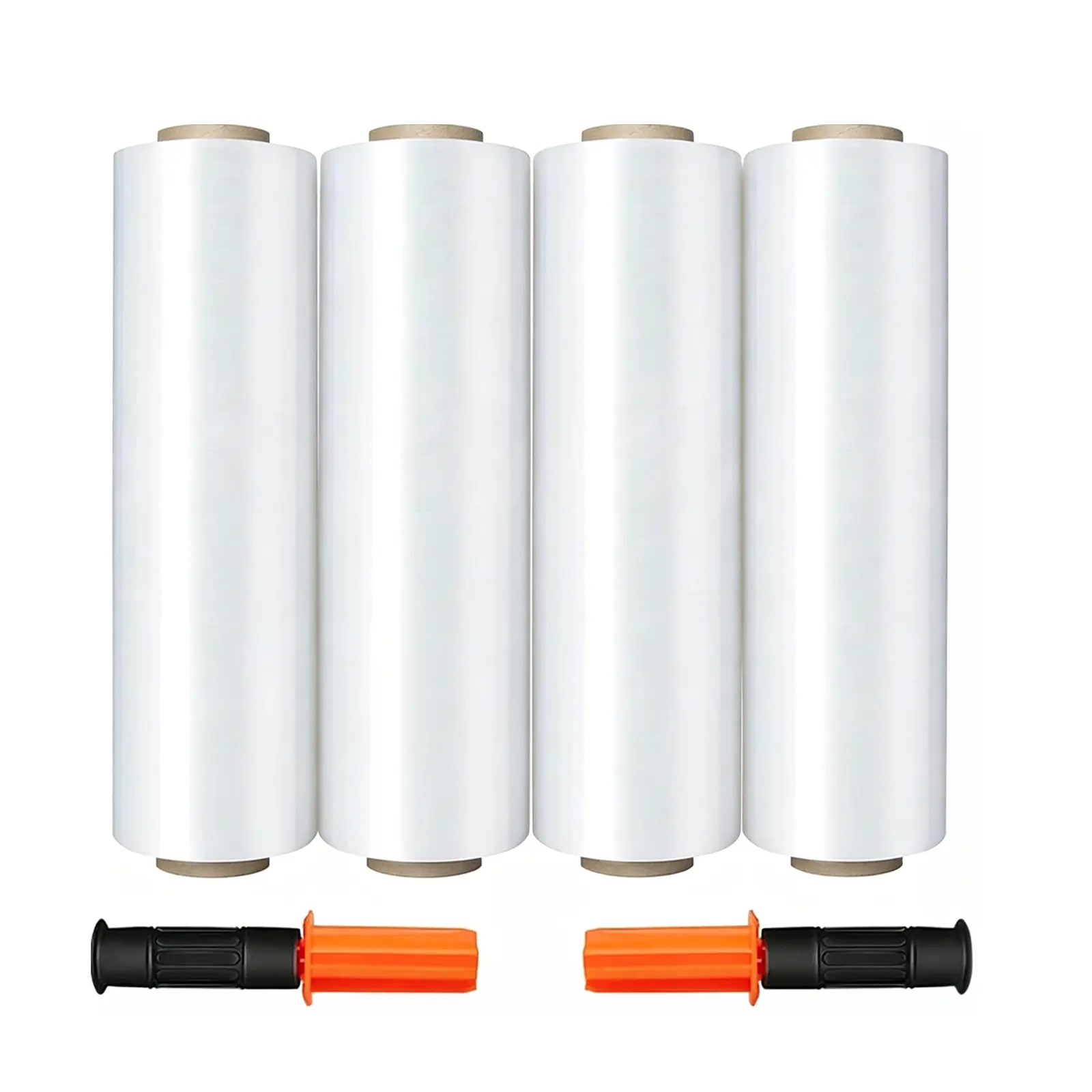 4 Pack Stretch Wrap Rolls with Soft Handles, 15 in x 1000 ft 60 Gauge Industrial Strength Plastic Wrap for Pallet Packing, Transportation, Logistics