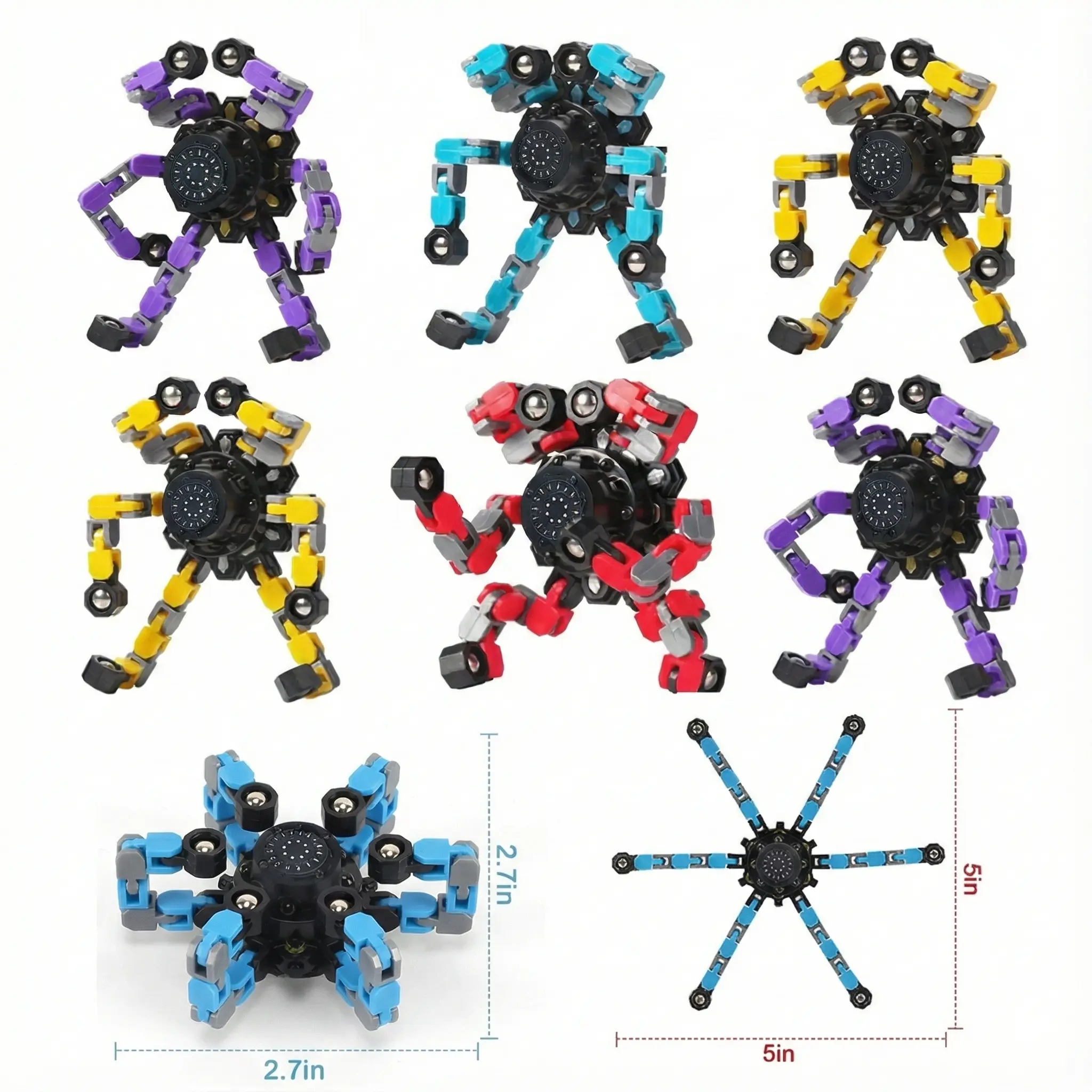Transformable Fidget Spinners Toys 4 Pcs for Kids and Adults Stress Relief Sensory Toys for Boys and Girls Age 3-13 Fingertip Gyros Party Favors Birthday Gifts for Teens Road Trip Travel Toy