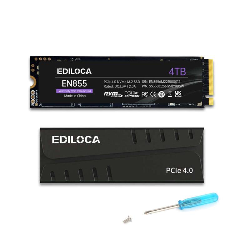Ediloca EN760 SSD with Heatsink 1TB PCIe Gen4, NVMe M.2 2280, 3D NAND TLC, Up to 5000MB/s, Internal Solid State Drive, Dynamic SLC Cache, Compatible with PS5 and PC
