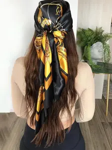 1pc Artistic Equestrian Unique Pattern Silk Scarf, Bohemian Style Versatile Shawl, Fashionable and Versatile Bandana, Contrasting Trim Headscarf, Commuting and Travel Accessory Scarf, Hijab, Square Scarf