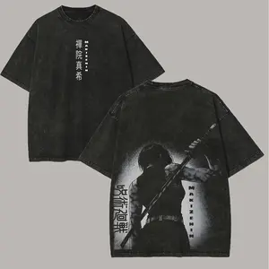 Jujutsu Kaisen Graphic T-Shirt, Men's Zenin Maki Distressed Streetwear Top, Casual Short Sleeve Festive Tee