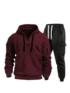 Men's Fall Winter Casual Fashion Fitted Fleece Lined Thick Workwear Hoodie Sweatshirt Set, Warm Pullover for Cold Weather Outfit