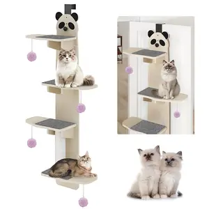 Door Hanging Cat Tree,Door Hanging Cat Shelf with Soft Mat,4-Levels Over The Door Cat Climber for Indoor Cats