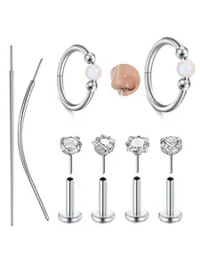 Stainless Steel Nose Ring Set, Heart Star Design Flat Top Stud Earrings Lip Piercing Jewelry, Unisex Fashion Gift for Men Women