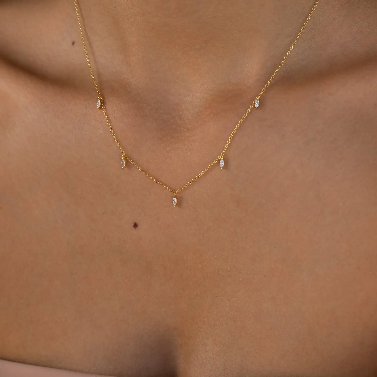 Marquise Station Necklace  by Caitlyn Minimalist - Dainty Diamond Drop Layering Necklace - Wedding Necklace - Crystal Jewelry - Gift for Her