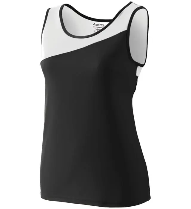 Augusta Female Fitted Sleeveless Racerback Accelerate Running Jersey - Basic Plain Polyester Knit, Moisture-Wicking, Lightweight, Breathable, Quick Dry, Contrast Yoke, Asymmetrical for Track & Fitness Activities, Women's, Solid, Synthetics