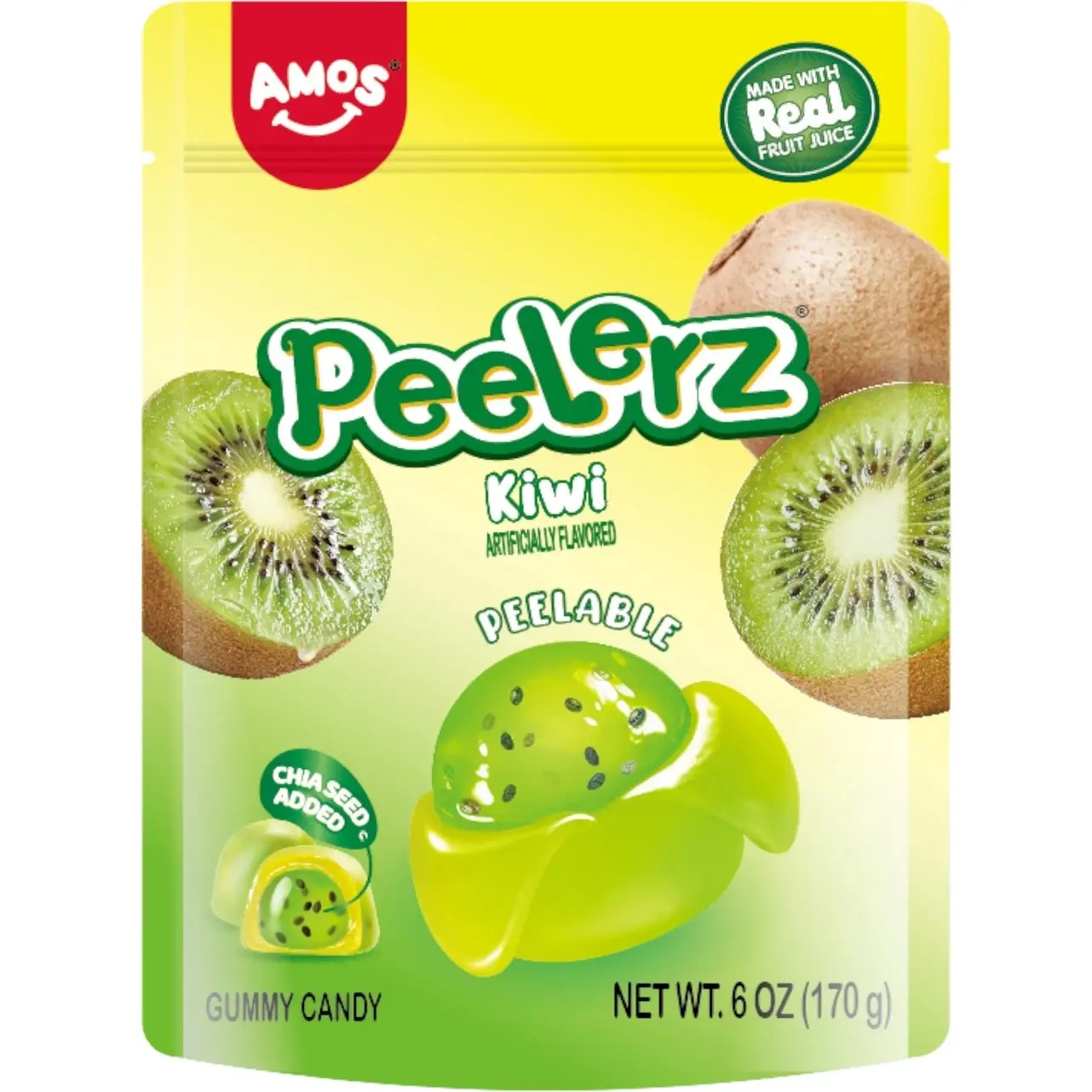 Amos Peelerz Kiwi Gummy Candy 6oz Bags | 3, 6, 12 Pack Bulk|Viral TikTok Snack