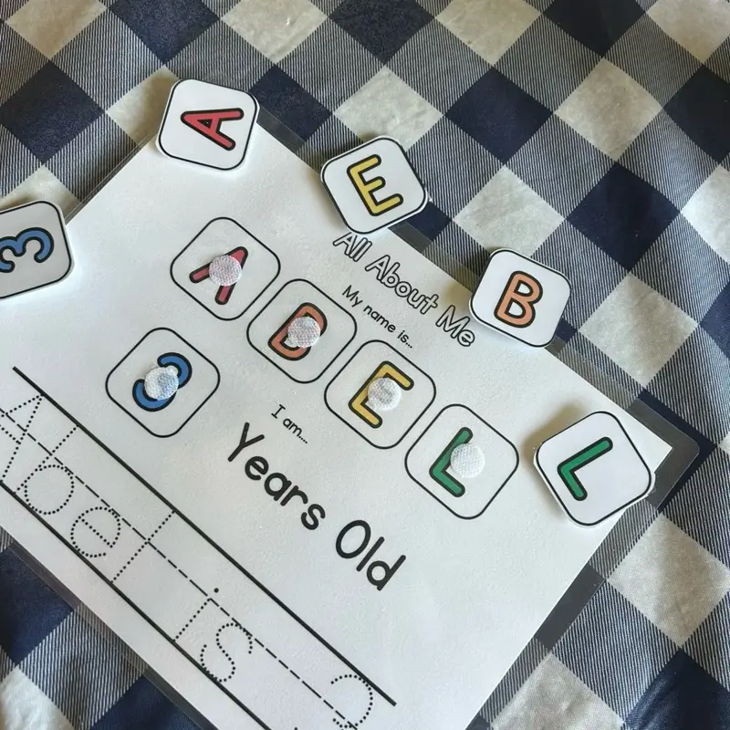 PERSONALIZED Name & Age “All About Me”- Laminated with Velcro Dots (INCLUDE INFO OR IT WILL BE CANCELLED)