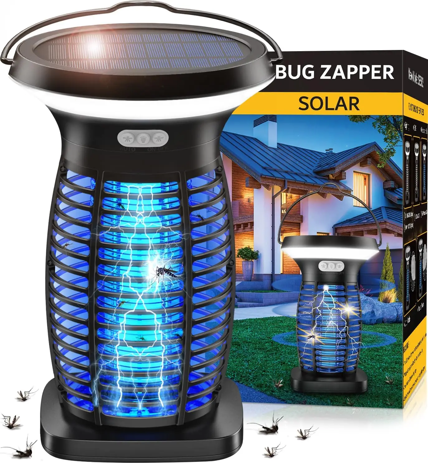 AUKFA Solar Bug Zapper Outdoor Indoor Waterproof, solar powered Electric insect catcher with Panel Sensor, Mosquito Zapper for Home, Patio, Camping