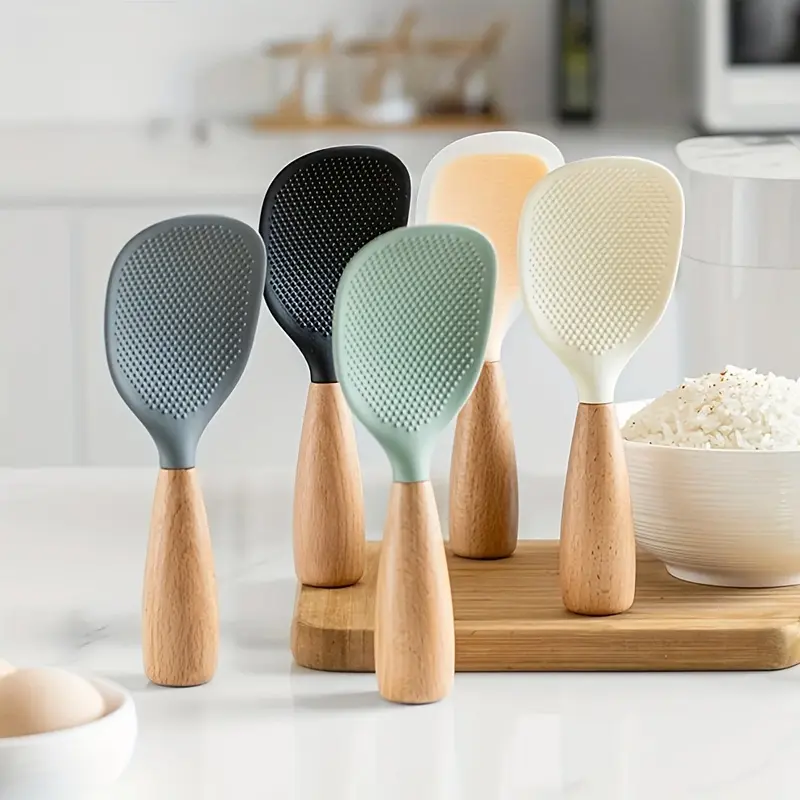 1Pc Standing Silicone Rice Spoon Paddle, Rice and Potato Servers,Household Rice Shovel Heat Resistant Anti-scalding Rice Scooper, Serving Spoons（White，Green） kitchenware