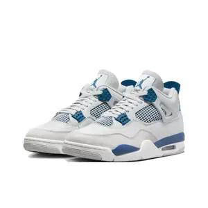 White and Blue Leather and Mesh Mid-Top Retro Basketball Shoes