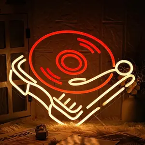 Record Player Neon Light Retro Red Warm Music Record Neon Light Neon Sign Neon Light Neon Sign Neon Light Sign for Studio Decoration Live Art Neon Light Sign Bedroom Beer Bar Decoration