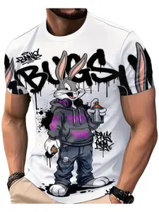 Men's Round Neck Short Sleeve Print T-Shirt for Outdoor Streetwear, Casual Sport Style, Casual Fashion Clothing, Machine Washable, Ideal Gift Choice Apparel