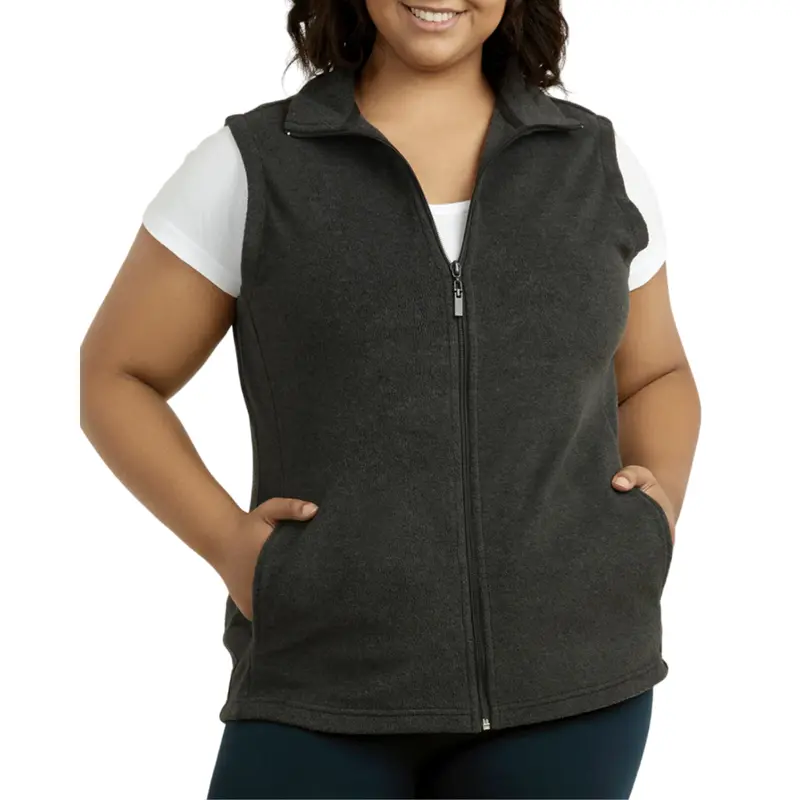Women's Collared Polar Fleece Vest - Full Zip Up, Soft, Fitted, Basic, Everyday, Plus Size, Sleeveless, Lightweight Warm, With Pockets, Casual Outdoor Womenswear for Spring Fall Winter
