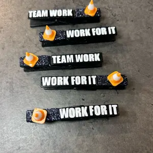 Team work Sports Clips & cheer pins For clipping backpacks at gymnastics or cheer competition, softball or soccer game, volleyball or basketball tournament!