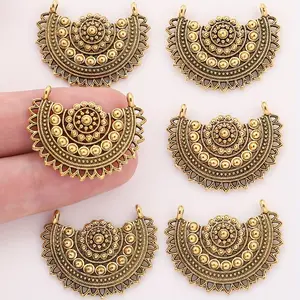8pcs Large Half Round Pendants, Vintage Golden Zinc Alloy Accessories, Holiday Gift Making Supplies, Jewelry Making Kit