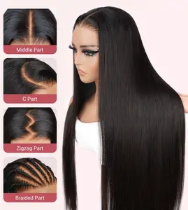 Ready To Go Glueless Wigs Straight 7x5 Lace Closure Wigs Human Hair Pre Plucked Pre Cut Human Hair Beginners Friendly Silky Straight Lace Front Wigs 180% Density For Woman