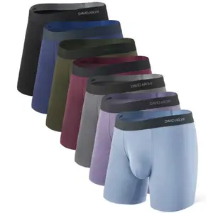 DAVID ARCHY Men's 7-Pack 6.5'' Plain Basic Boxer Briefs Set - Bamboo Rayon Spandex Fabric, Cooling, Soft, Breathable, Moisture-Wicking, Fashion Elastic, Support Pouch, Side Fly Menswear