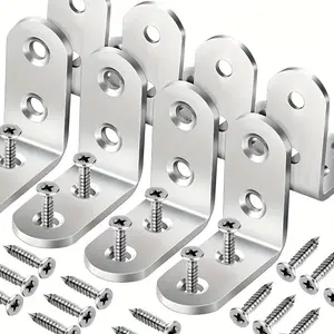 8-Piece Set Stainless Steel L-Shaped Corner Protectors with Screws, 40x40mm 90-Degree Shelf Brackets for Wood Shelves & Supports
