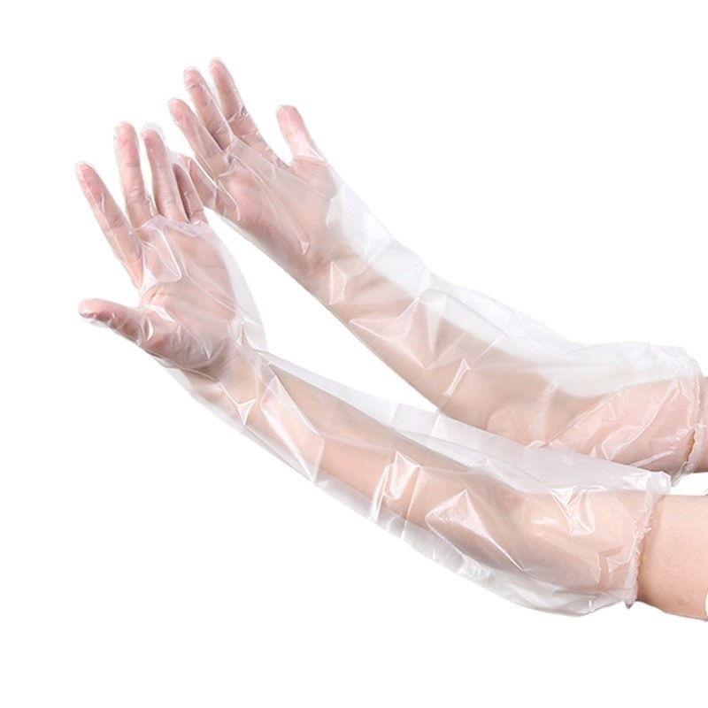 Disposable Extended Gloves Thickened CPE Arm Protection Food Grade Household Dishwashing Waterproof Non-Slip 60cm Household Gloves