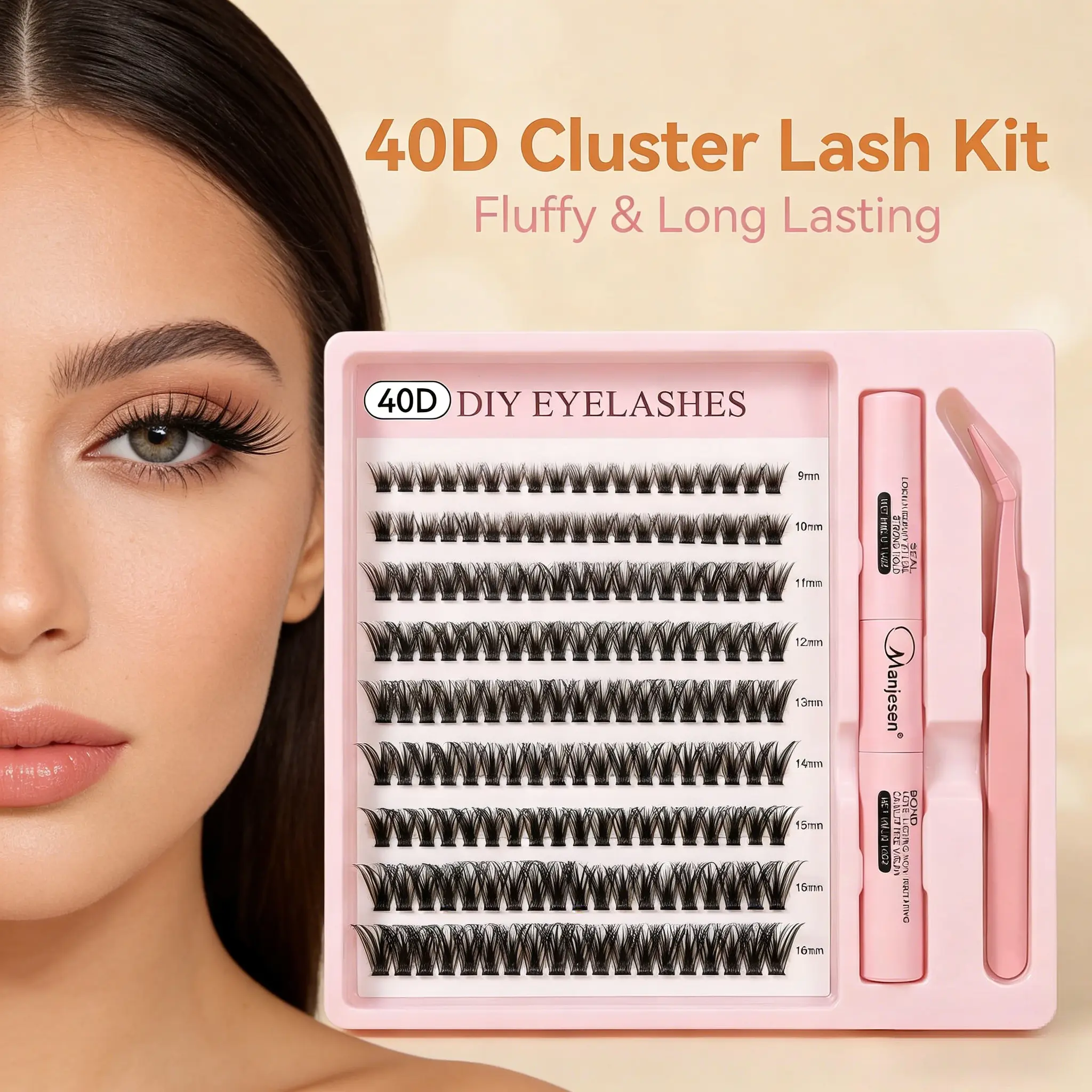 Single cluster segmented false eyelashes, 1 set of mixed length single false eyelash extension set, self-adhesive false eyelashes with tweezers, glue, and remover, professional eye makeup accessories, female makeup accessories