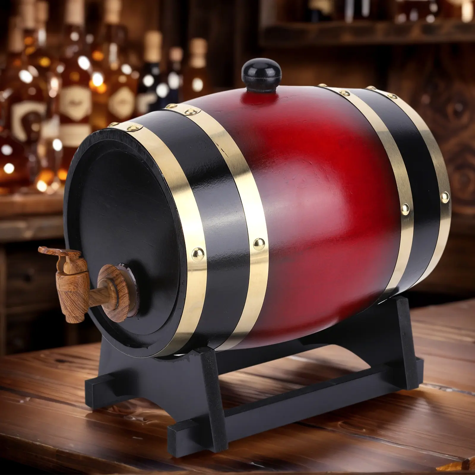 3L Retro Pine Wooden Barrel with Automatic Vent Plug - Handmade Exquisite Craftsmanship, Natural Grain, High-Quality Resin-Free Material, Sturdy Multi-Purpose Kitchenware, Wine/Whisky Holder, Excellent Sealing, Easy to Use for Cafe Owners, Bar Utensil, Eq