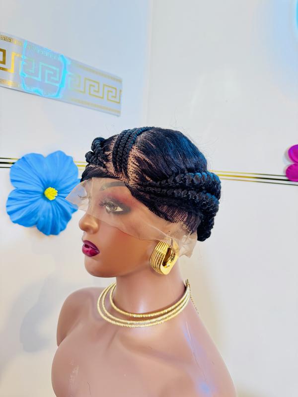 Hand braided jumbo cornrows.