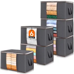 6-Piece Foldable Storage Box Set with Lid, Zipper, Transparent Window, Reinforced Handle, Wardrobe Organizer for Clothes, Clothing Storage Organizer, Blankets, Bedding, Portable Clothes Organizer