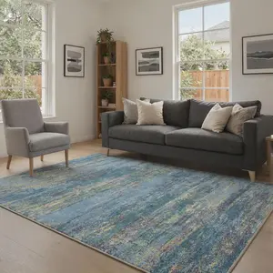 Area Rugs for Living Room Machine Washable Non Slip Low Pile Lightweight Modern Abstract Stripe Print Pattern Indoor Rug for Bedroom, Dining Room, Home Office, Blue Green
