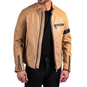 Mens Light Tan Biker Leather Jacket