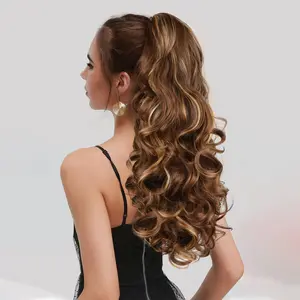 ZIHAN 20" Long Curly Wavy Claw Clip in Ponytail Hair Extensions Honey Blonde Fluffy Hairpiece for Women Daily Party Use Body Wave Design Jaw Clip on Pony Tails