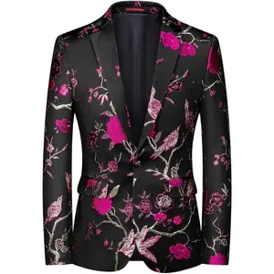 Mens Embroidery Tux Dress Suit Jacket Formal Print Prom Blazer Dinner Sport Coat