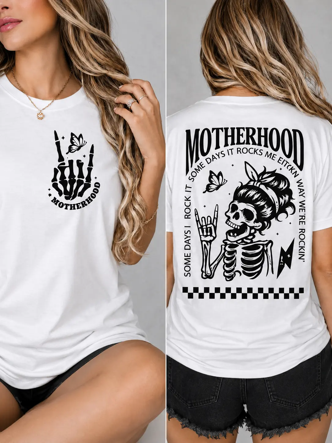 Women's 'Motherhood: Sometimes It Rocks Me' Graphic T-Shirt, Casual Cotton Round Neck Short Sleeve Casual Wear Top, Mother's Day Gift for Moms, Women's Clothes, Fashion, Machine Wash, Motivational Slogan Print Women's T-Shirts, Themed Graphic Women's T-Sh