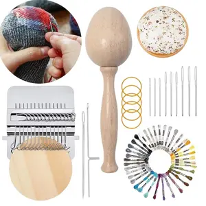 A set of small weaving machine tools with 9 large eye needles and 50 color handmade thread DIY weaving repair tools and sewing tools