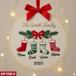 Personalized Family Christmas Ornament, Custom Embroidery Hoop, Holiday Stocking, Gingerbread & Festive Decoration, Gift for Families 2025 BZ2