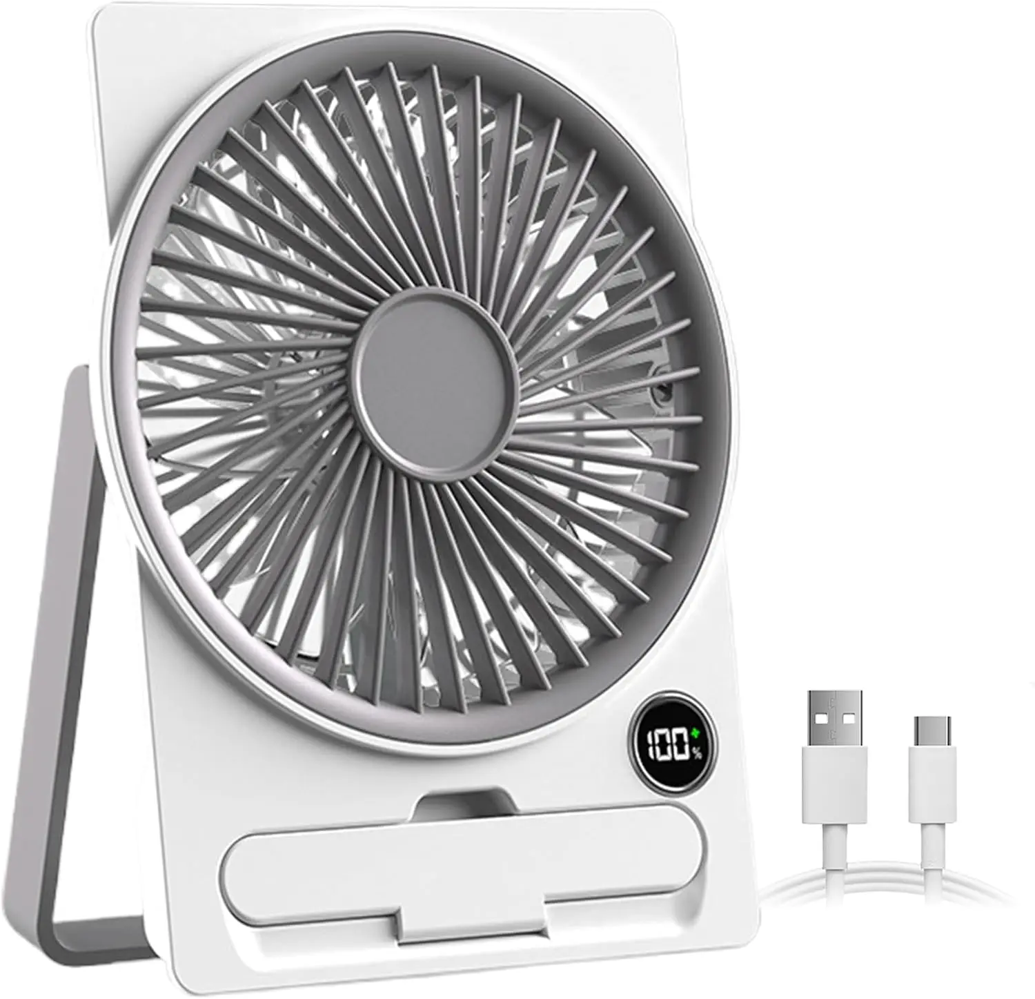 Cordless Compact Rechargeable Small Portable Desktop Card Fan with LED Display, 6-Speed Adjustable Cooling, Quiet Motor, High-Capacity Battery Emergency Power Bank, for Indoor Office Users (Home Supplies, Party Gifts)