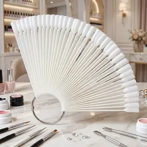 Professional Nail Art Practice Kit: 50 Pcs Fan-shaped Display Stands with Holders, Swatch Sticks for Polish Testing, Portable Nail Training Tools for Salon & Home Use, Anti-Scratch Rounded Design, Nail Tools Kits