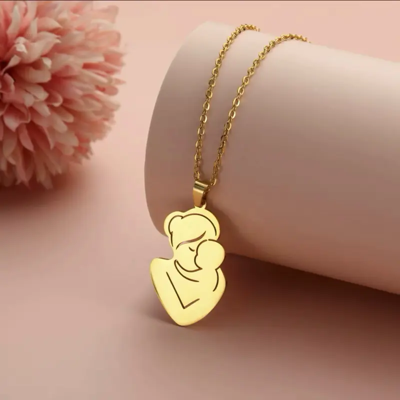 trendy stainless steel jewelry, Mother and child necklace pendant