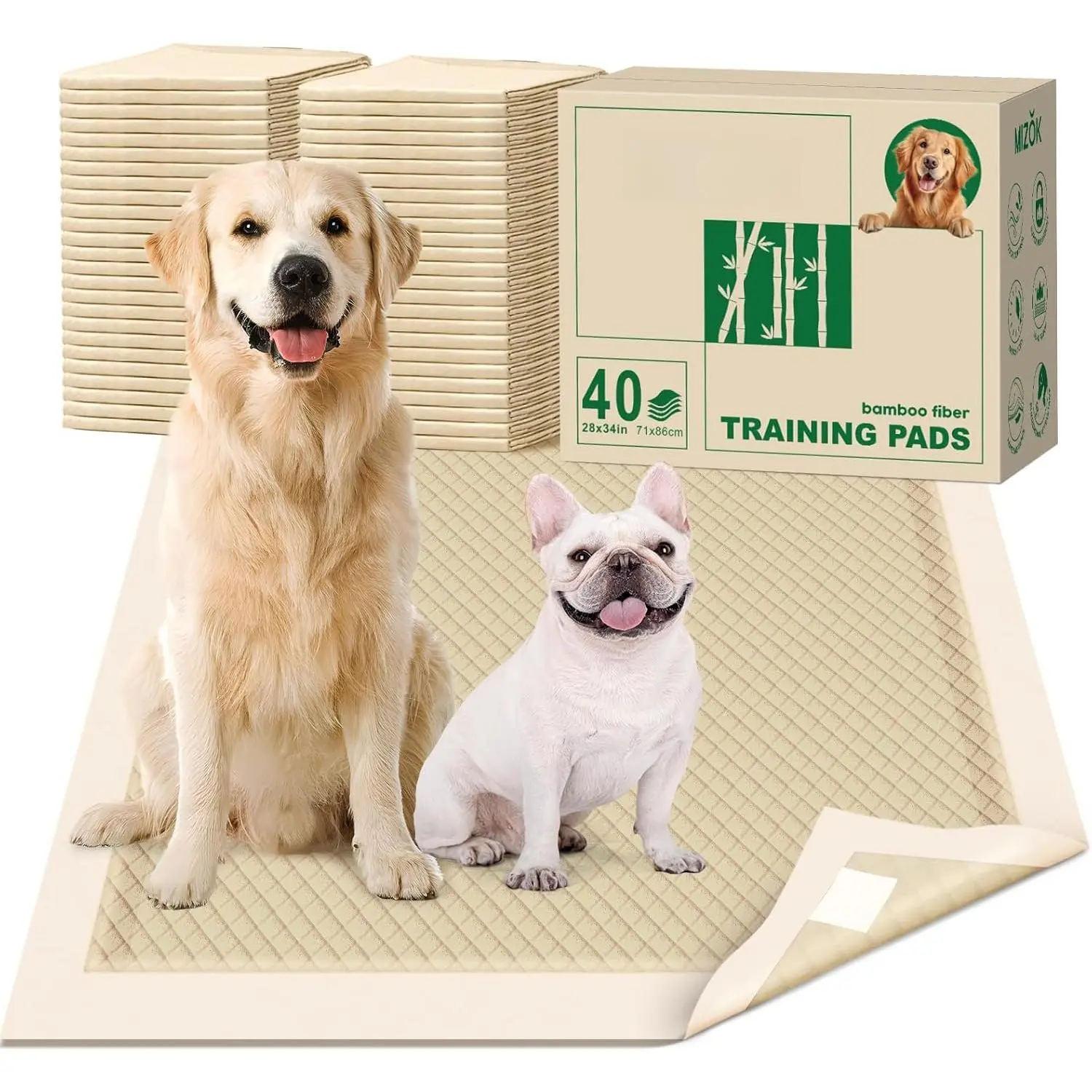 Pee Pads  28"x34",  Puppy Pads Super Absorbent & Leak-Proof, 4-Corner Adhesive Tabs, Wee Wee Pads for Dogs,  Odor Protection, XL (40 Counts)