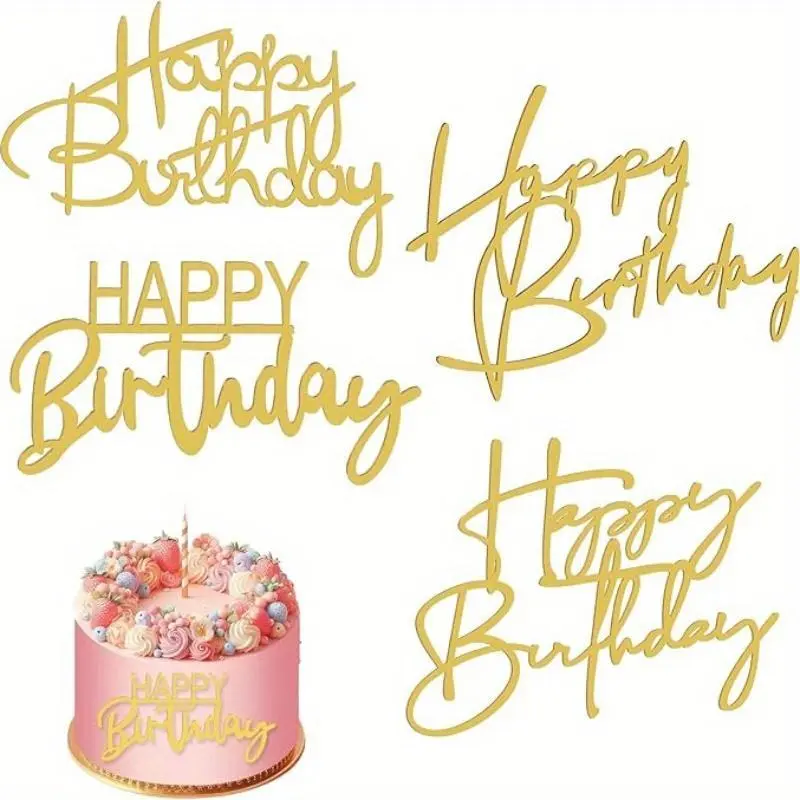 Multiple Styles Happy Birthday Cake Topper Pink Gold Acrylic Cake Toppers Baby Shower Cake Birthday Party Cake Flag Decorations Ornaments