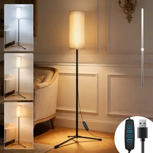 63inch Fabric Tripod Floor Lamp, Adjustable Three Colors, USB Powered, Detachable Metal Base, Home Decor Lighting for Living Room, Bedroom, Office