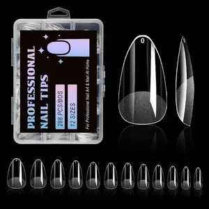 Short Almond Nail Tips, 288PC Gel Acrylic Nail Tips, Clear Nail Tips, Nail Supplies Suitable for Women or Girls to DIY Nails 12 Sizes For Your Choice!