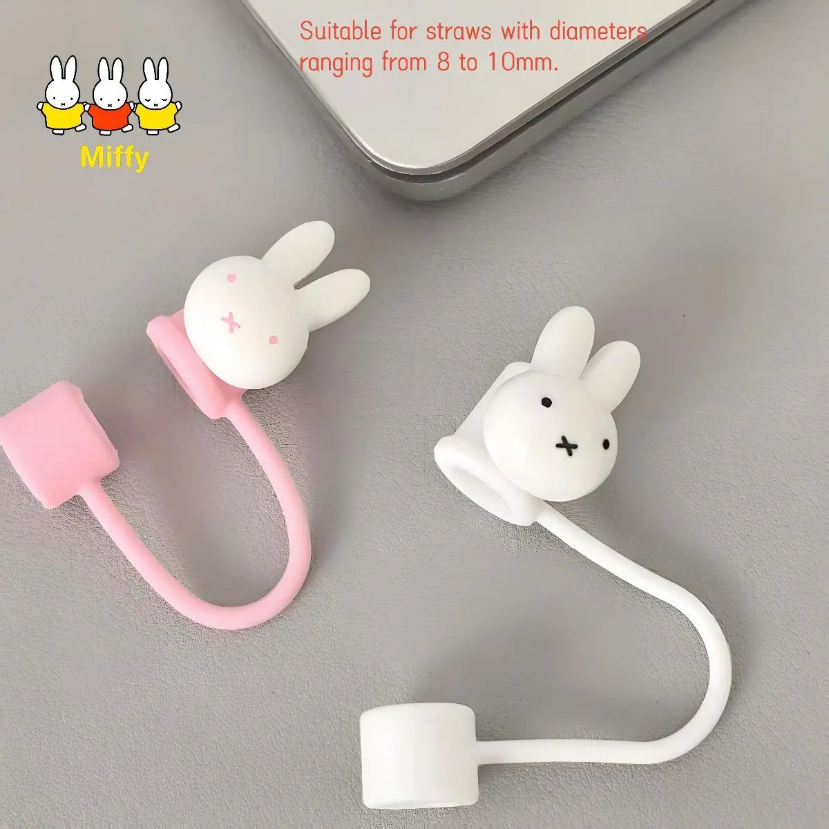 Kawaii Miffy Rabbit Straw Cap Dust-proof 10mm Straw Cute Cartoon Universal Protective Case Dust-proof Decorative Accessory