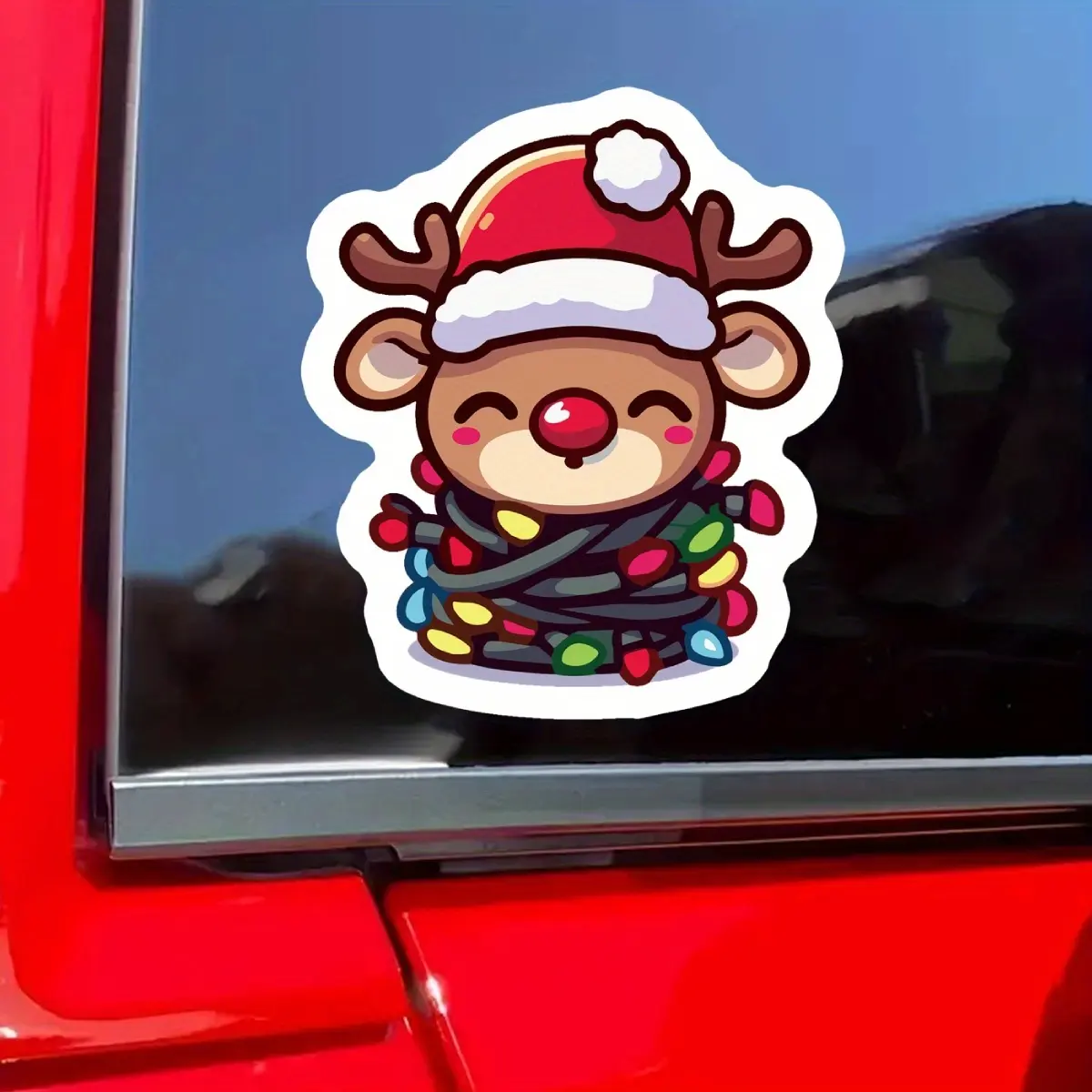 A Christmas Reindeer Pattern Sticker, Festive Sticker Sticker for Cars, Laptops, Motorcycles, Water Bottles, Laptops - Durable Polypropylene Material